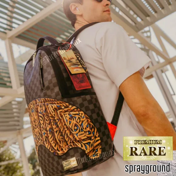 RARE NWT Sprayground Backpack Checkered Black Gold Limited Edition Diaa Travel